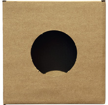 Quadratische Verpackung aus Pappe mit kreisförmigem Ausschnitt