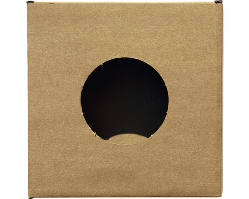 Quadratische Verpackung aus Pappe mit kreisförmigem Ausschnitt