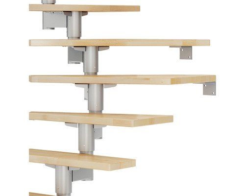 Holztreppe mit Metallpfosten
