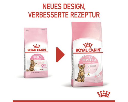 Zwei Packungen Royal Canin Katzenfutter für sterilisierte Kätzchen im Vergleich: Neues Design, verbesserte Rezeptur