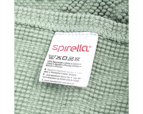 Spirella Logo. Waschanleitung: 40 Grad, 100 Prozent Baumwolle, separat im Wäschenetz waschen, Weichspüler im letzten Spülgang