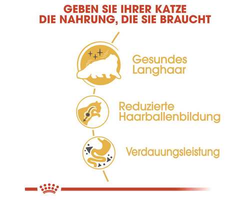 Symbole für gesundes, langes Fell, reduzierte Haarballenbildung und Verdauungsleistung für Katzenfutter