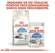 Royal Canin Logo, Katzenfutter Trockennahrung und Frischebeutel für Hauskatzen ab 7 Jahren