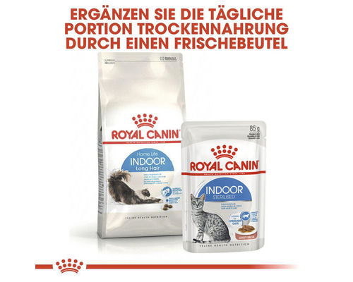 Royal Canin Indoor Trockenfutter und Frischebeutel für Hauskatzen