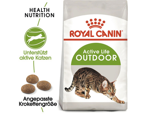 Royal Canin Active Life Outdoor Katzenfutterpackung mit Krokettengröße