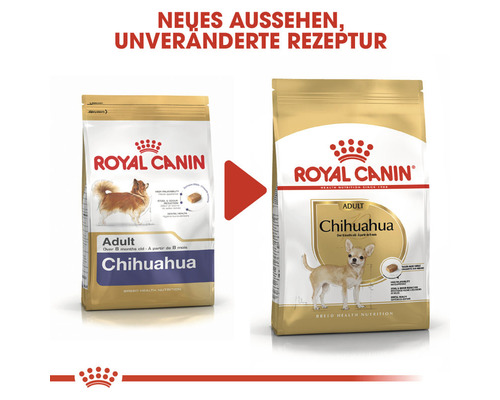 Zwei Verpackungen Royal Canin Chihuahua Adult Hundetrockenfutter im Vergleich