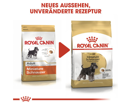 Zwei Packungen Royal Canin Miniature Schnauzer Hundefutter nebeneinander
