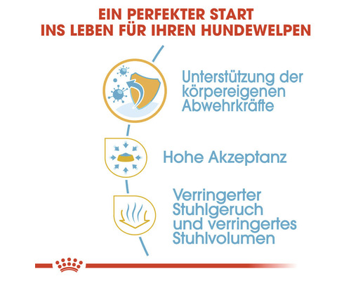 Vorteile für Hundewelpen: Unterstützung der körpereigenen Abwehrkräfte, hohe Akzeptanz, weniger Stuhlgeruch und Stuhlvolumen.
