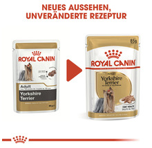 Royal Canin Adult Yorkshire Terrier Hundefutter im 85-Gramm-Beutel, neue Verpackung