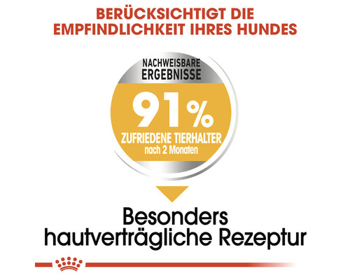 Berücksichtigt die Empfindlichkeit Ihres Hundes: 91 Prozent zufriedene Tierhalter nach zwei Monaten. Besonders hautverträgliche Rezeptur.