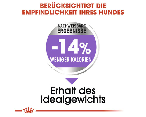 Weniger Kalorien für Hunde, nachweisbare Ergebnisse, minus 14 Prozent weniger Kalorien für den Erhalt des Idealgewichts.
