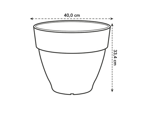 Abbildung eines Pflanzgefäßes mit den Maßen 40,0 cm Breite und 33,4 cm Höhe.