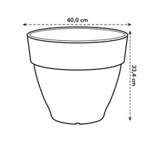 Schemazeichnung eines Pflanzgefäßes mit den Maßen 40,0 cm Breite und 33,4 cm Höhe.