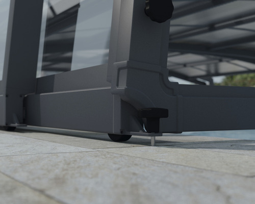 Detailansicht eines Terrassendachs mit Verankerung im Boden