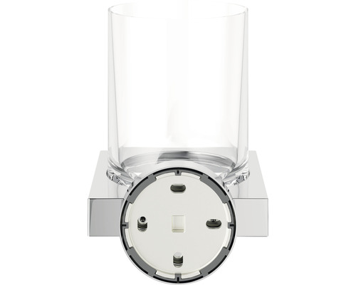 Wandmontierter Zahnputzbecherhalter aus Glas und Metall