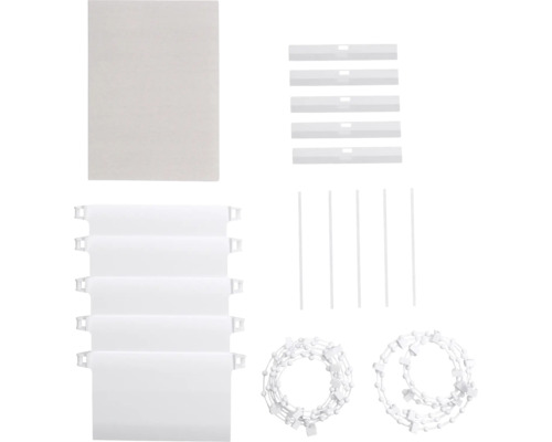 Zubehör für Lamellenvorhänge, inklusive Lamellen, Verbindungsteilen und Bedienkette