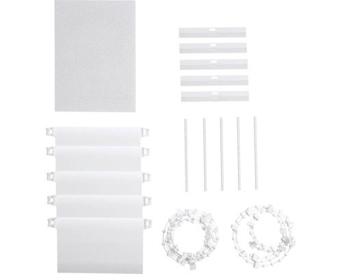 Ersatzteile für Vertikaljalousien inklusive Lamellen, Beschwerungsplatten, Kette und Abstandhalter