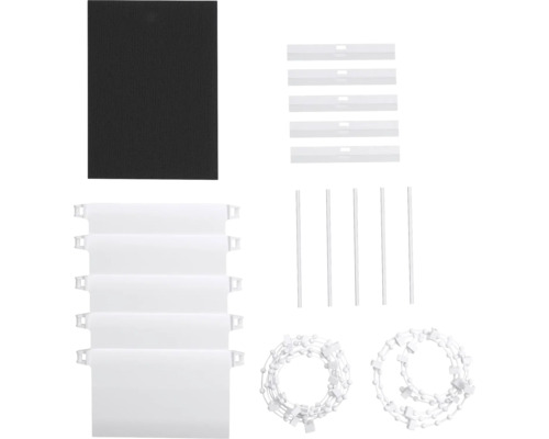 Vertikaljalousien Ersatzteile, inklusive Lamellen, Verbindungsteile, Ketten und Beschwerungsplatten