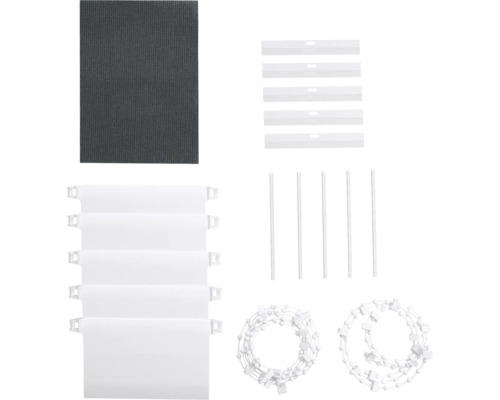 Komponenten für Rollos: Stoff, Beschwerungsstäbe, Ketten, Lamellenhalter