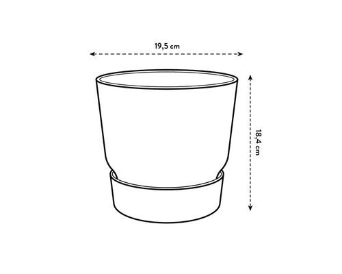 Abmessungen eines Pflanztopfes: 19,5 cm Durchmesser, 18,4 cm Höhe