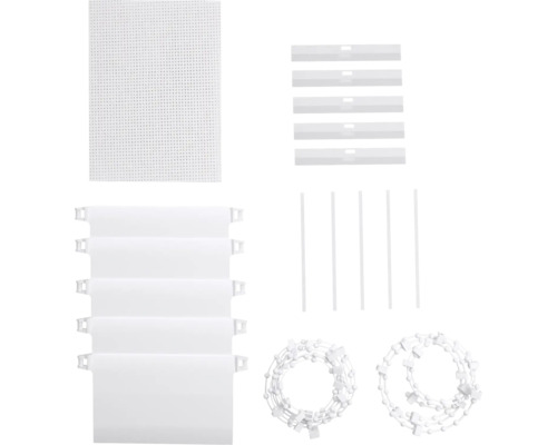 Zubehör für Lamellenvorhänge, inklusive Beschwerungsplatten, Verbindungsketten und Wendestäbe