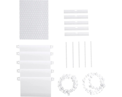 Vertikaljalousien Ersatzteile Set bestehend aus Beschwerungsplatten, Ketten, Verbindungsstücken und Abstandhaltern