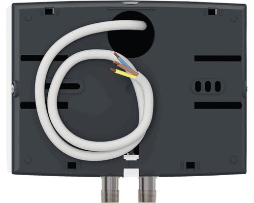 Rückansicht eines Warmwasserbereiters mit Kabel und Anschlüssen