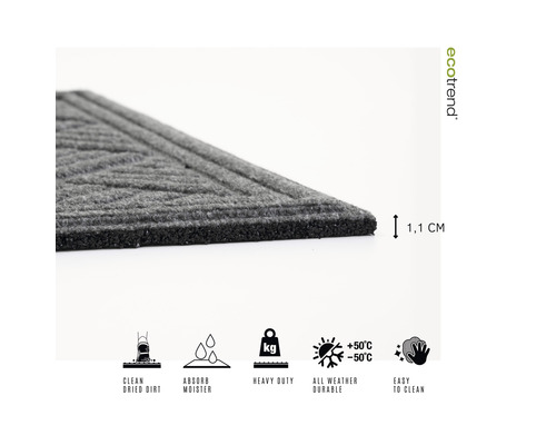 Fußmatte mit einer Dicke von 1,1 cm, reinigt getrockneten Schmutz, absorbiert Feuchtigkeit, strapazierfähig, für jedes Wetter geeignet und leicht zu reinigen.