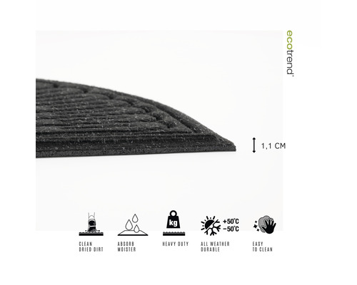 Fußmatte mit den Eigenschaften: reinigt getrockneten Schmutz, absorbiert Feuchtigkeit, strapazierfähig, witterungsbeständig und leicht zu reinigen