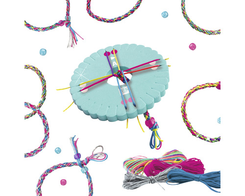 Bastelset zum Herstellen von Freundschaftsbändern mit Flechtscheibe, Garn und Perlen