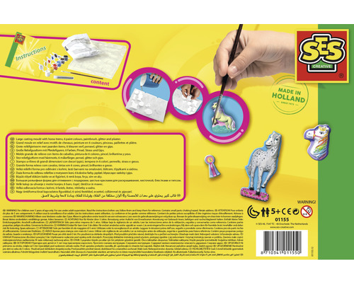 SES Creative Pferde Gipsfiguren Gießform mit sechs Farben, Pinsel, Glitzer und Gips