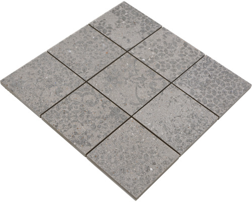 Neun graue Fliesen, quadratisch angeordnet