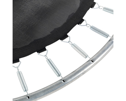 Detailansicht von Federn, Sprungtuch und Rahmen eines Gartentrampolins