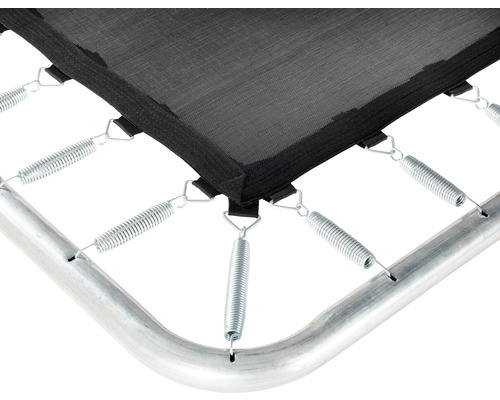 Detailansicht eines Trampolins mit Sprungtuch, Federn und Rahmen