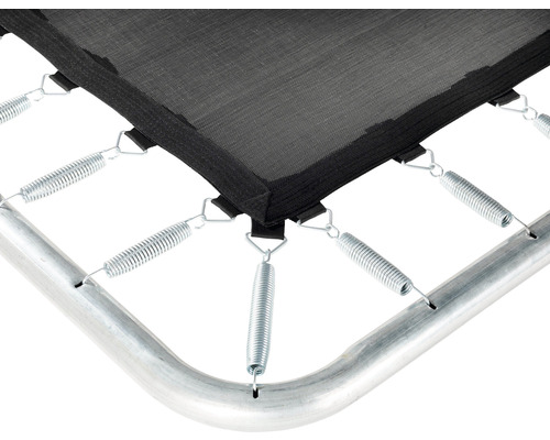 Detailansicht eines Trampolins mit Sprungtuch, Federn und Rahmen