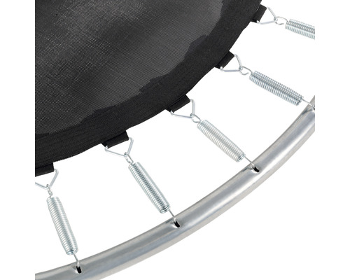 Detailaufnahme eines Trampolins mit Sprungtuch, Federn und Rahmen
