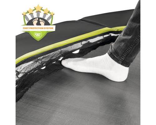 Detailaufnahme des Fuss-Schutz-Systems eines Gartentrampolins.