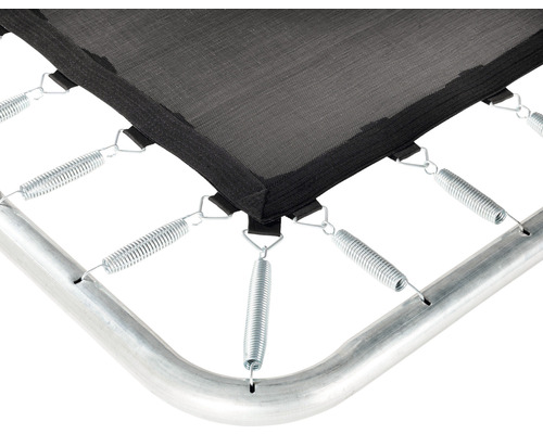 Detailansicht einer Trampolinbefestigung mit Federn und Rahmen