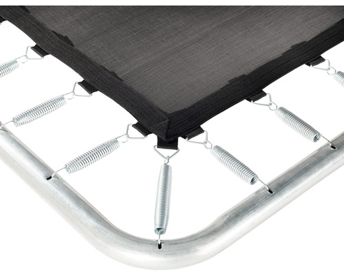 Detailansicht eines Trampolins mit Federn, Rahmen und Sprungtuch