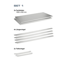 Regalboden Set 1 mit zwei Fachböden 1000 x 500 mm, vier Längenriegel und zwei Tiefenriegel