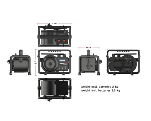 Radiobaustelle mit den Maßen 31 mal 23 mal 19 Zentimeter und einem Gewicht von 3 Kilogramm ohne Batterien