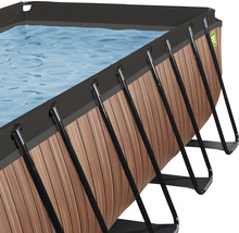 Detailansicht eines Framepools mit Holzoptik und Stahlrahmen