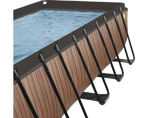 Rechteckiger Pool mit Stahlrahmen und Holzoptik