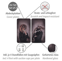 Zweiteiliges Set Abdeckplatten aus gehärtetem Glas mit Tiermotiven und kratzfester Oberfläche inklusive Füßen mit Saugnäpfen