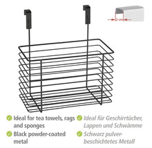 Schwarzer Türhängekorb aus pulverbeschichtetem Metall für Geschirrtücher, Lappen und Schwämme