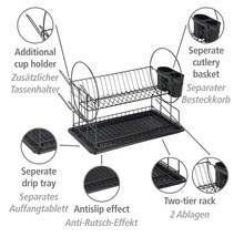 Geschirrabtropfgestell mit zwei Ebenen, Abtropfschale, Besteckkorb und Tassenhalter