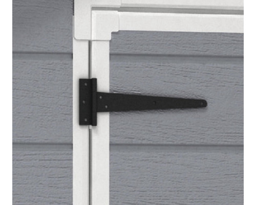 Schwarzes T-Scharnier an einer Tür angebracht