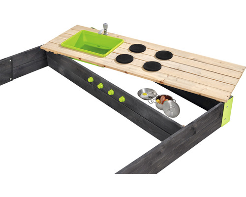 Spielküche mit Spüle, Herdplatten und Zubehör aus Holz