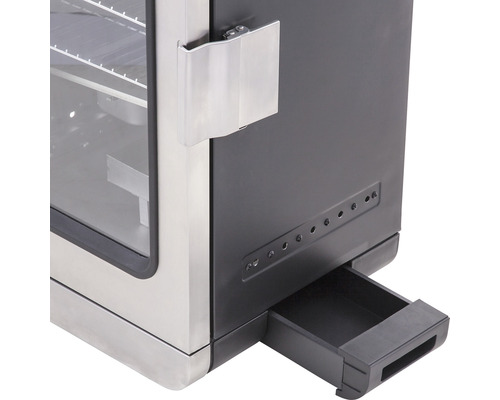 Detailansicht eines Räucherofens mit Schublade