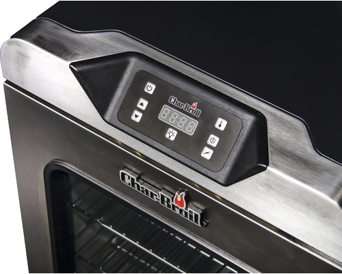 Char-Broil Logo und Bedienfeld eines Räucherofens